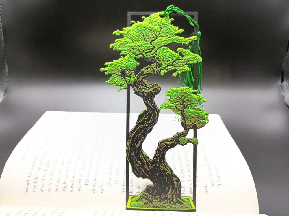 Bonsai Tree Bookmark Framed by 3djd HueForge model: Bonsai Tree Bookmark Framed by 3djd