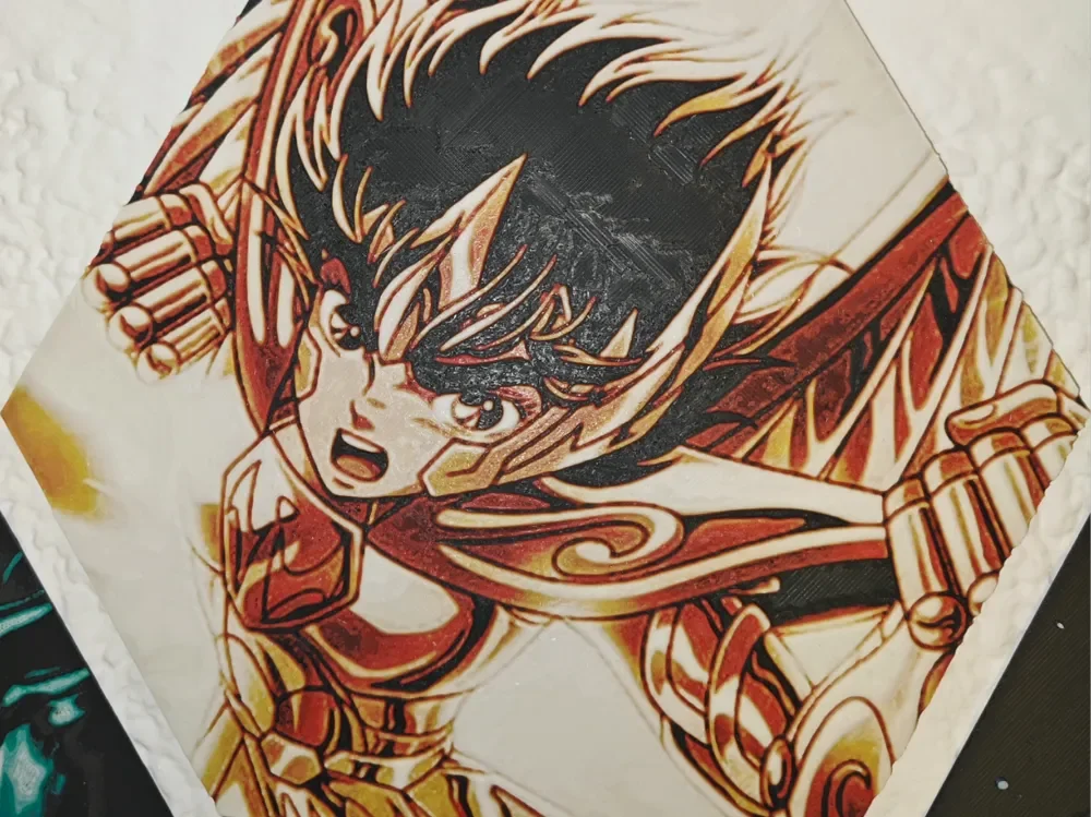Hueforge Seiya (Knights of the Zodiac) honeycomb mode by JGz3DMaker HueForge model: Hueforge Seiya (Knights of the Zodiac) honeycomb mode by JGz3DMaker