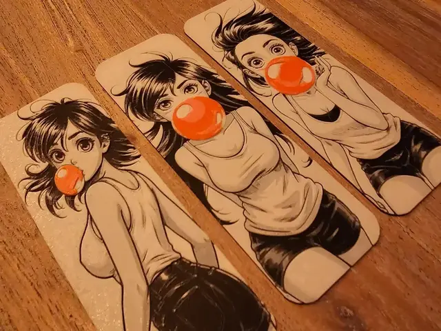 HueForge model: "Bookmark" Set of Manga styled Girl With Bubblegum by BLUSH Designs