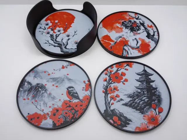 HueForge model: Scenic Blossoms Coasters with Holder by 3djd
