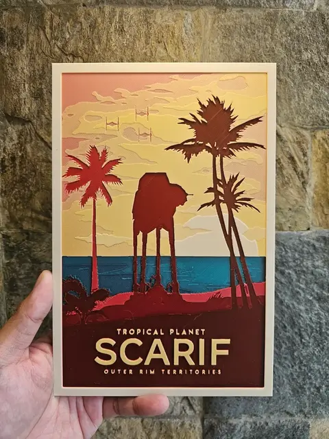HueForge model: AT AT Silhouette Tropical Planet Scarif Hueforge by Loki