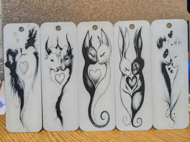 HueForge model: Set of 5 animal cuddle bookmarks by 3dGlow