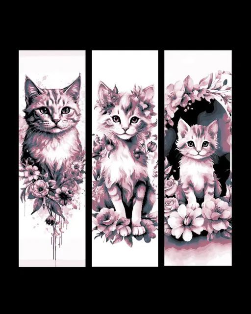 HueForge model: Cute Kittens and flowers, a perfect combination - Set of Bookmarks by BooneCo3d