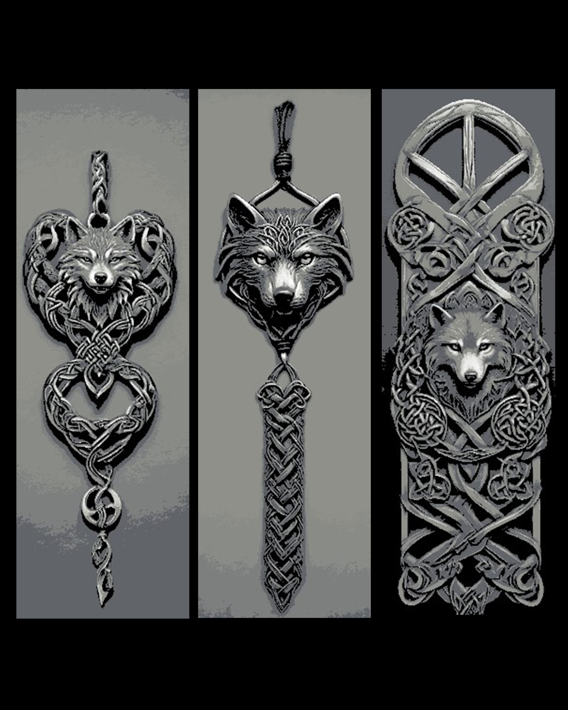 Celtic Knotwork Designs centered on the Wolf - Set of 3 Bookmarks by BooneCo3d HueForge model: Celtic Knotwork Designs centered on the Wolf - Set of 3 Bookmarks by BooneCo3d