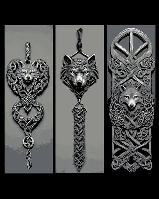 HueForge model: Celtic Knotwork Designs centered on the Wolf - Set of 3 Bookmarks by BooneCo3d