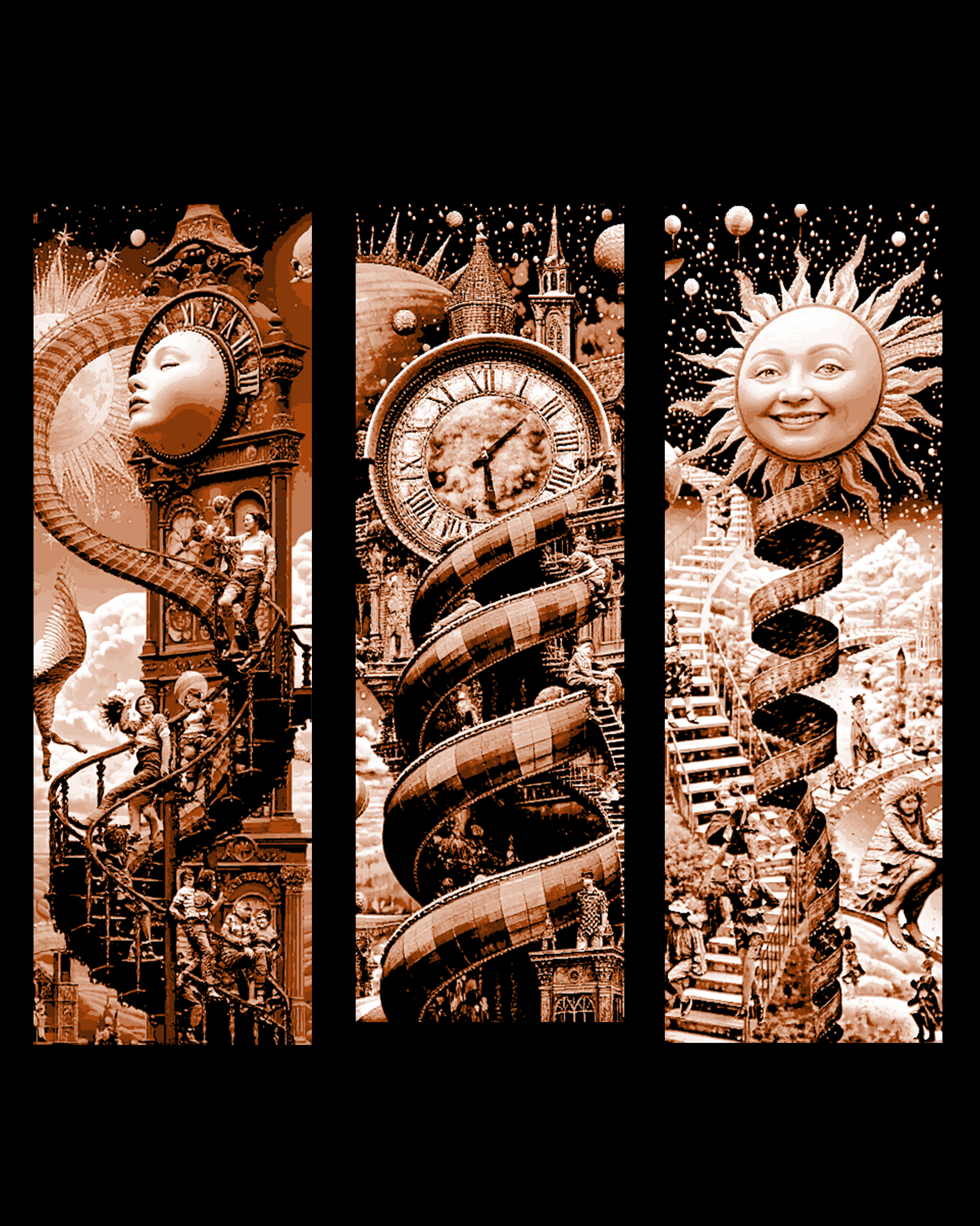 The crazy world of the overloaded mind - clocktowers in the middle world set of bookmark by BooneCo3d HueForge model: The crazy world of the overloaded mind - clocktowers in the middle world set of bookmark by BooneCo3d