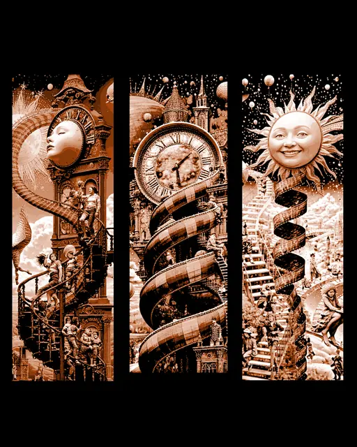 HueForge model: The crazy world of the overloaded mind - clocktowers in the middle world set of bookmark by BooneCo3d