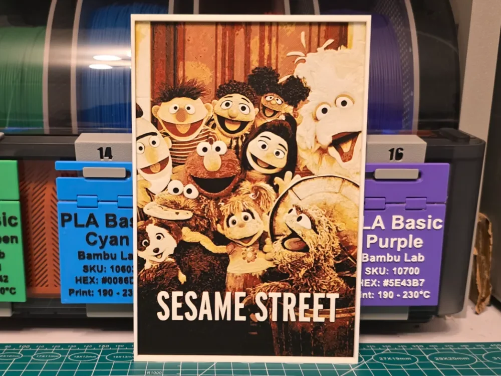 Sesame Street Poster V2 - Hueforge Art by Lumpy3D HueForge model: Sesame Street Poster V2 - Hueforge Art by Lumpy3D