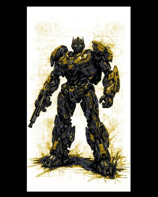 Far Art designed blueprint style depiction of Transformer Bumblebee