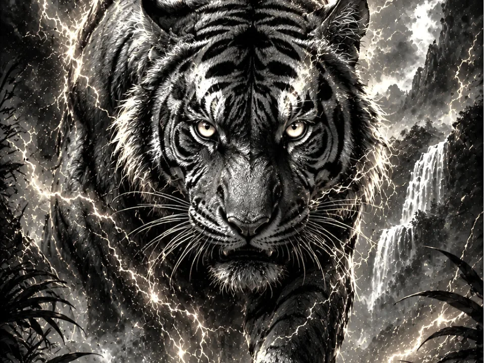 Lightning Tiger - EASY PRINT by Hueforge Maker HueForge model: Lightning Tiger - EASY PRINT by Hueforge Maker
