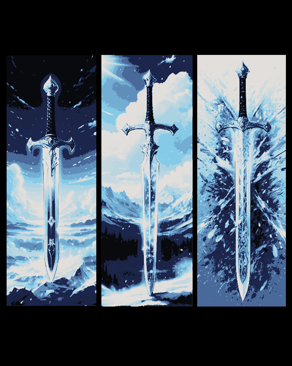 Excalibur or another magical weapon on display - set of 3 bookmarks by BooneCo3d HueForge model: Excalibur or another magical weapon on display - set of 3 bookmarks by BooneCo3d