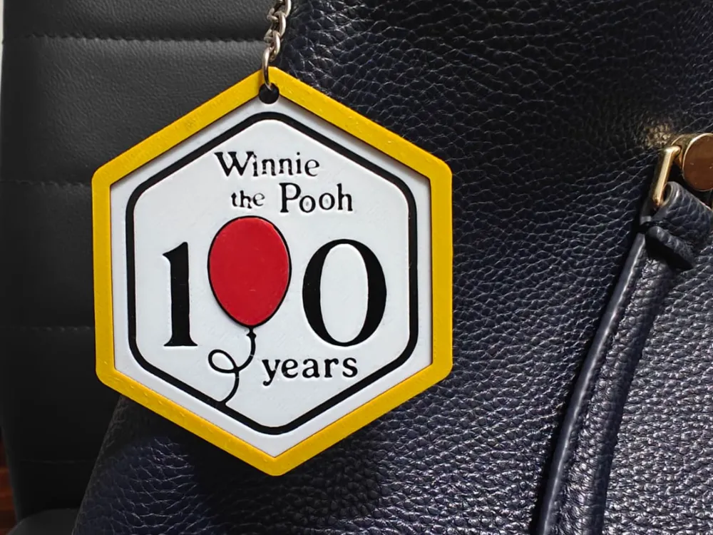 100 Years Winnie The Pooh Keychain Bag Tag Coaster by TheHueforgeLady HueForge model: 100 Years Winnie The Pooh Keychain Bag Tag Coaster by TheHueforgeLady