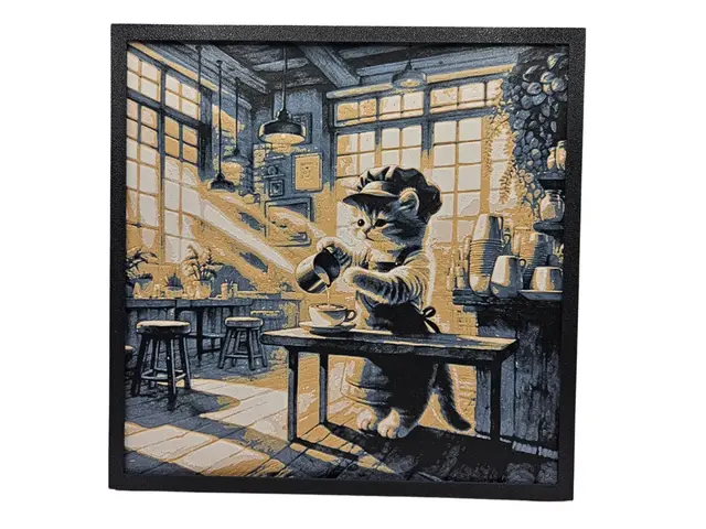 HueForge model: Kitten Barista - Hueforge by Canadian Gamer