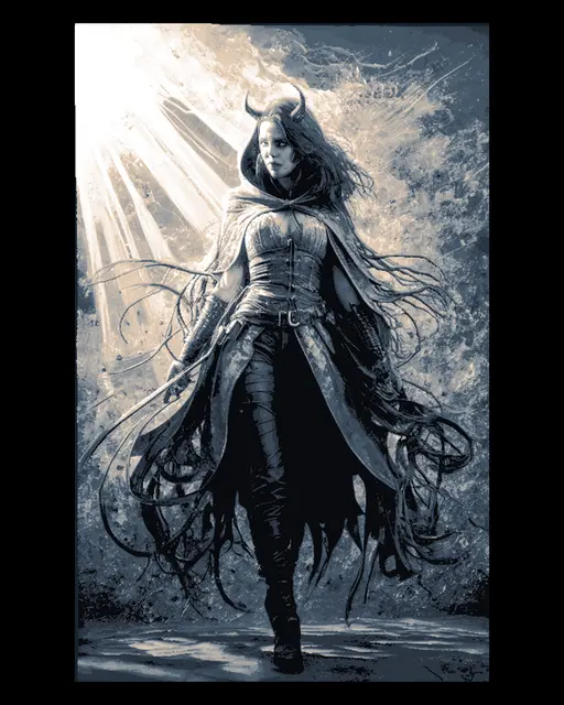 HueForge model: A Tiefling Female Warrior  - Hueforge Fantasy Wall Art by BooneCo3d