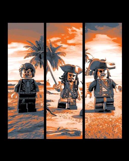 HueForge model: Brick Pirates Stranded on a Desert Island with at least 1 palm tree - set of bookmarks by BooneCo3d