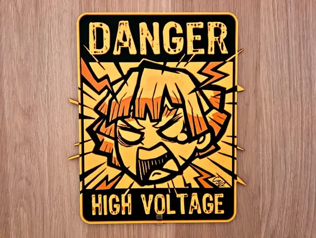 HueForge model: Zenitsu "HIGH VOLTAGE" - Door Poster (HueForge) by C3D