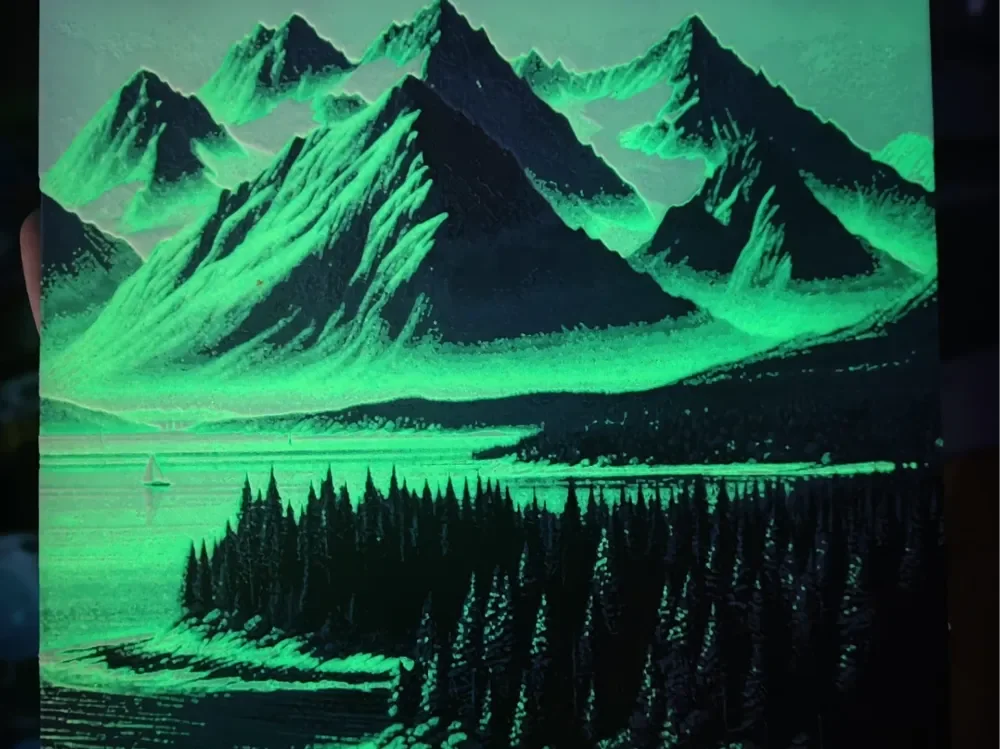 Mountains with sea 2 - Hueforge - Glow in the dark by BeaN HueForge model: Mountains with sea 2 - Hueforge - Glow in the dark by BeaN