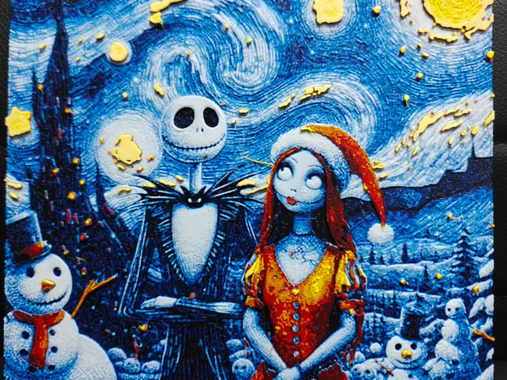 Jack & Sally Christmas Starry Night by TheHueforgeLady HueForge model: Jack & Sally Christmas Starry Night by TheHueforgeLady