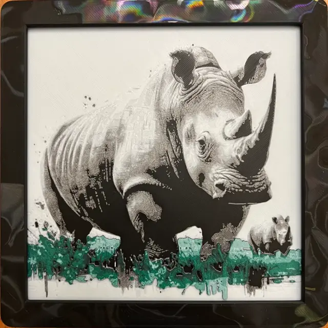 HueForge model: Rhino in the Grass by JustBe 3D Printing