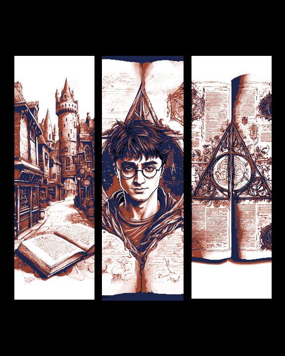Fan Art from the Journal Pages of Harry Potter - Set of 3 Bookmarks by BooneCo3d HueForge model: Fan Art from the Journal Pages of Harry Potter - Set of 3 Bookmarks by BooneCo3d