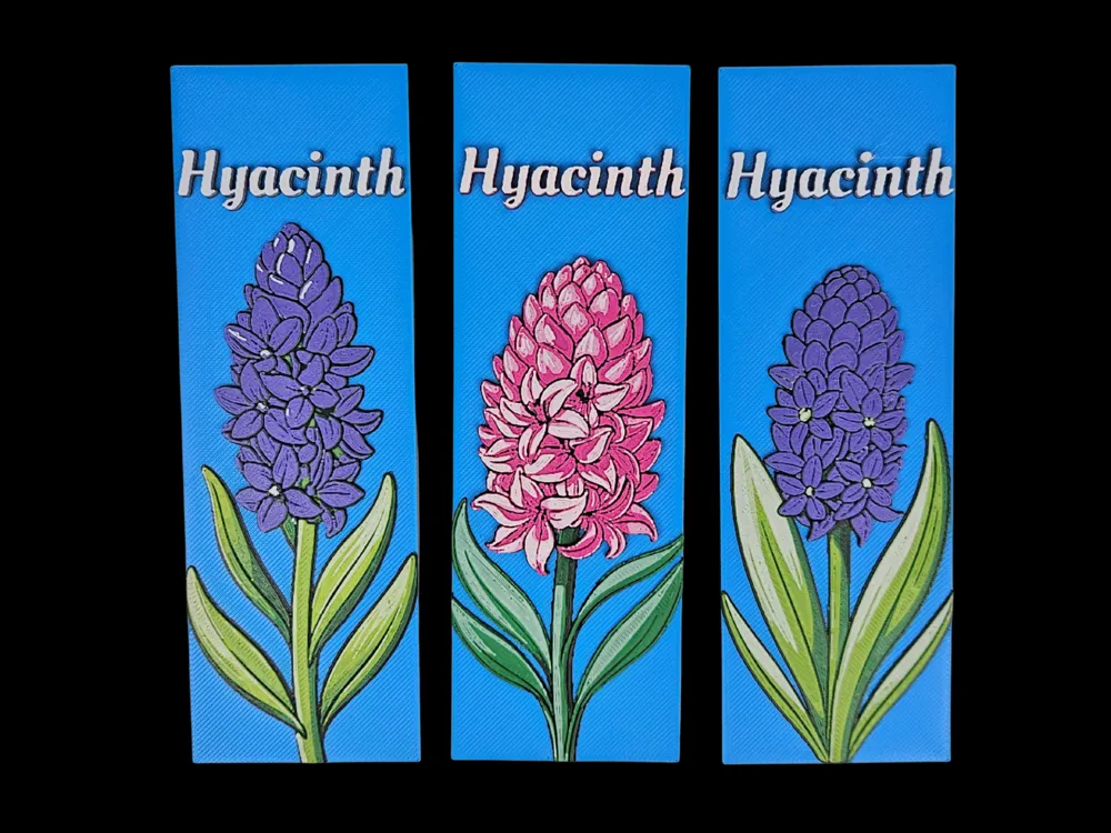 Hyacinth Floral Bookmark Collection by BusyKikiBee HueForge model: Hyacinth Floral Bookmark Collection by BusyKikiBee