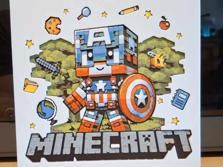 Captain America Minecraft hueforge 15cm x 15cm by 3dGlow HueForge model: Captain America Minecraft hueforge 15cm x 15cm by 3dGlow