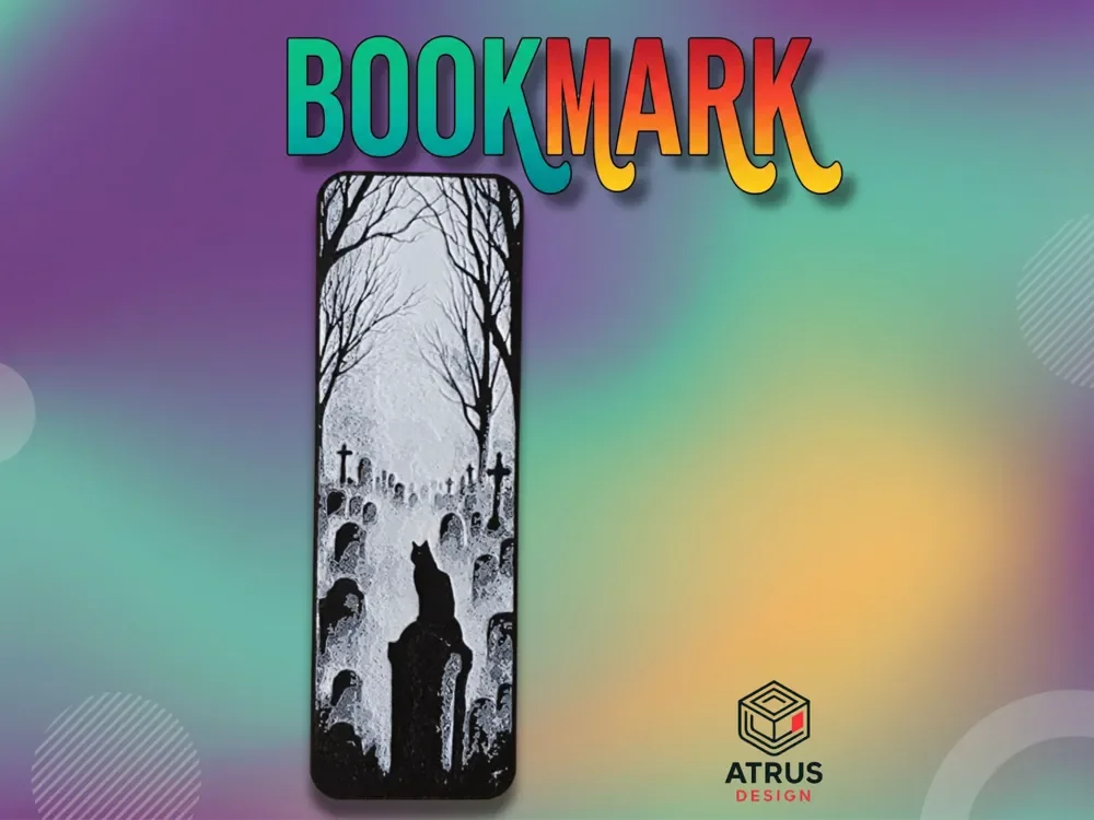 Cemetery Cat Tenebrous Bookmark by Atrus Design HueForge model: Cemetery Cat Tenebrous Bookmark by Atrus Design
