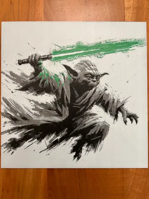 HueForge model: Yoda with Green Lightsaber by JustBe 3D Printing