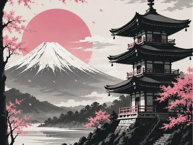 HueForge model: Mount Fuji and Japan Pagoda EASY PRINT by Hueforge Maker
