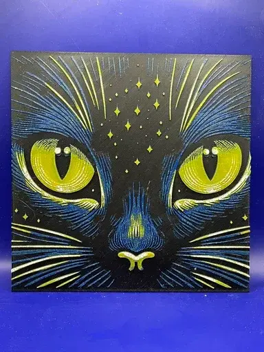 HueForge model: Cat Eyes Woodblock Print 3D Poster (HueForge ) by DeepDive3D