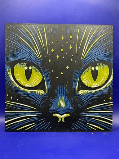 Cat Eyes Woodblock Print 3D Poster (HueForge ) by DeepDive3D HueForge model: Cat Eyes Woodblock Print 3D Poster (HueForge ) by DeepDive3D