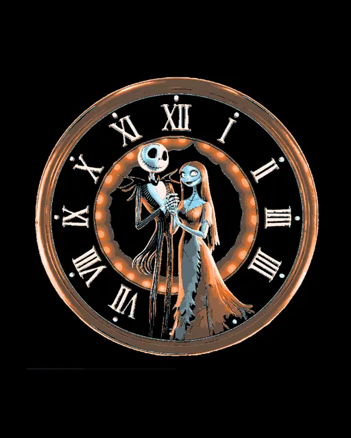 HueForge model: Celebration of Halloween - Jack and Sally Dressed for the festivities - Clockface by BooneCo3d