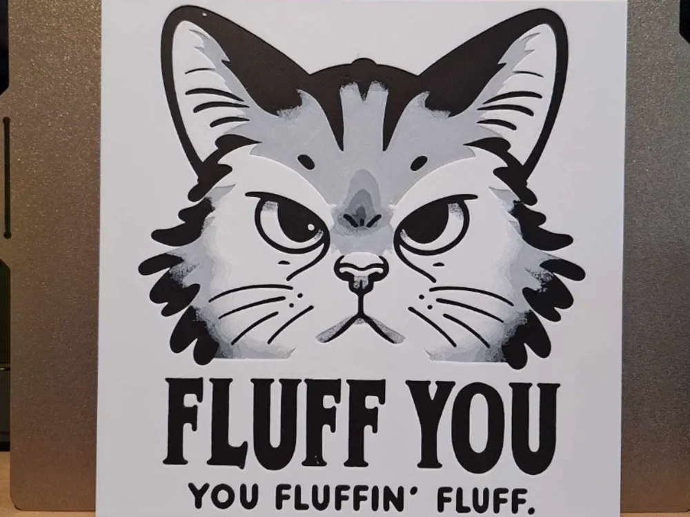 Fluff You - Cat Sarcasm Hueforge - 2 colours by 3dGlow HueForge model: Fluff You - Cat Sarcasm Hueforge - 2 colours by 3dGlow