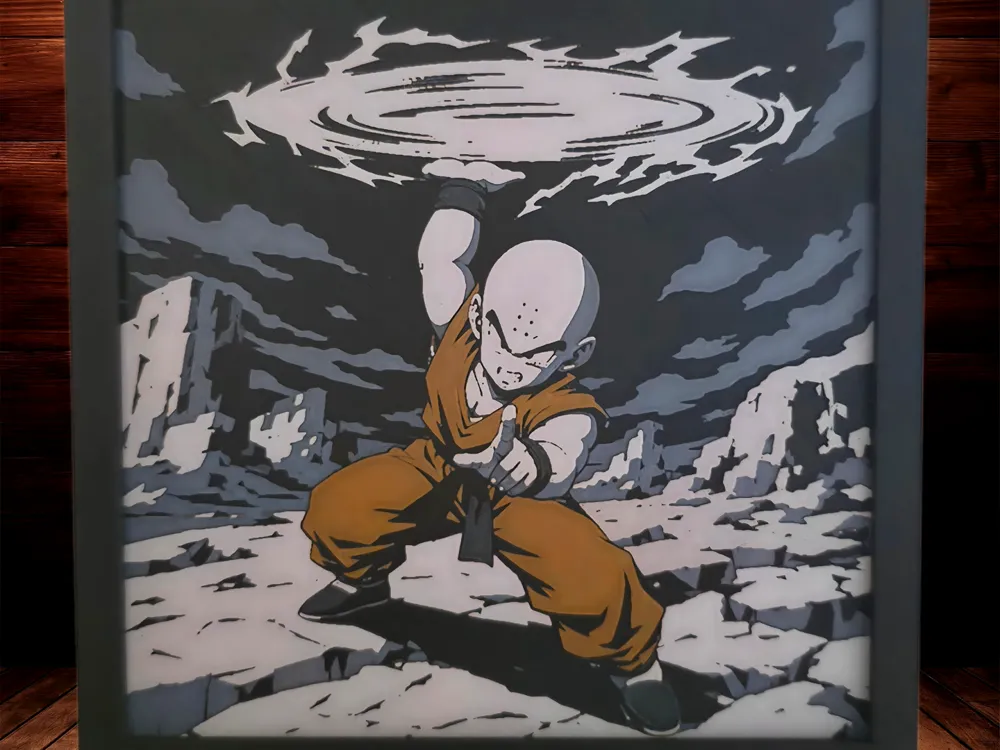 Krillin: Destructo Disc - DBZ by Side Quest Hues HueForge model: Krillin: Destructo Disc - DBZ by Side Quest Hues