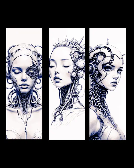 HueForge model: Beauty of Flesh and Metal - Concepts for a cyborg queen - Set of bookmarks by BooneCo3d