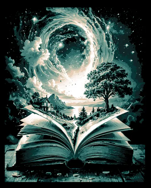 HueForge model: worlds created within the pages - Art panel #2 of designs from the books by BooneCo3d