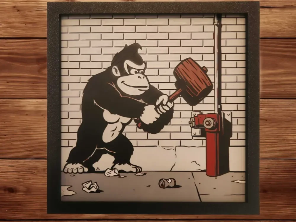 Donkey Kong - Banksy inspired/Retro Gaming Set by Side Quest Hues HueForge model: Donkey Kong - Banksy inspired/Retro Gaming Set by Side Quest Hues