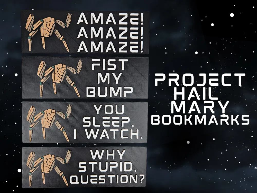 Project Hail Mary Bookmarks (featuring Rocky) by BusyKikiBee HueForge model: Project Hail Mary Bookmarks (featuring Rocky) by BusyKikiBee