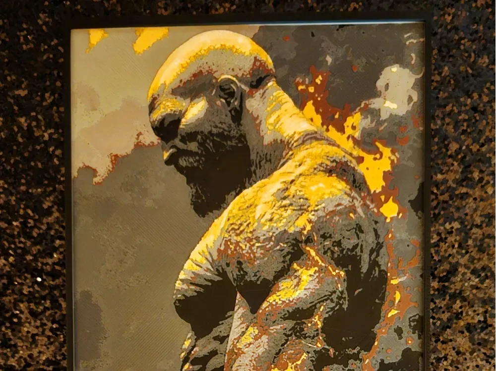 Kratos on fire by Mano's 3d_Art HueForge model: Kratos on fire by Mano's 3d_Art
