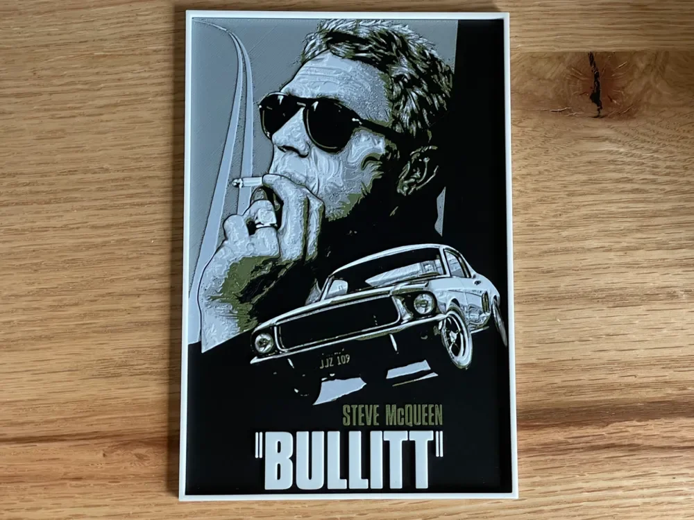 Bullitt (1968) Hueforge Movie Poster by NiiON HueForge model: Bullitt (1968) Hueforge Movie Poster by NiiON