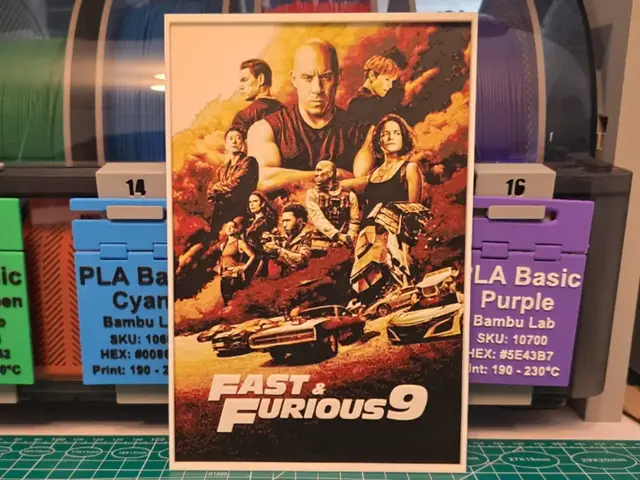 HueForge model: Fast & Furious 9 Movie Poster - Hueforge Art by Lumpy3D