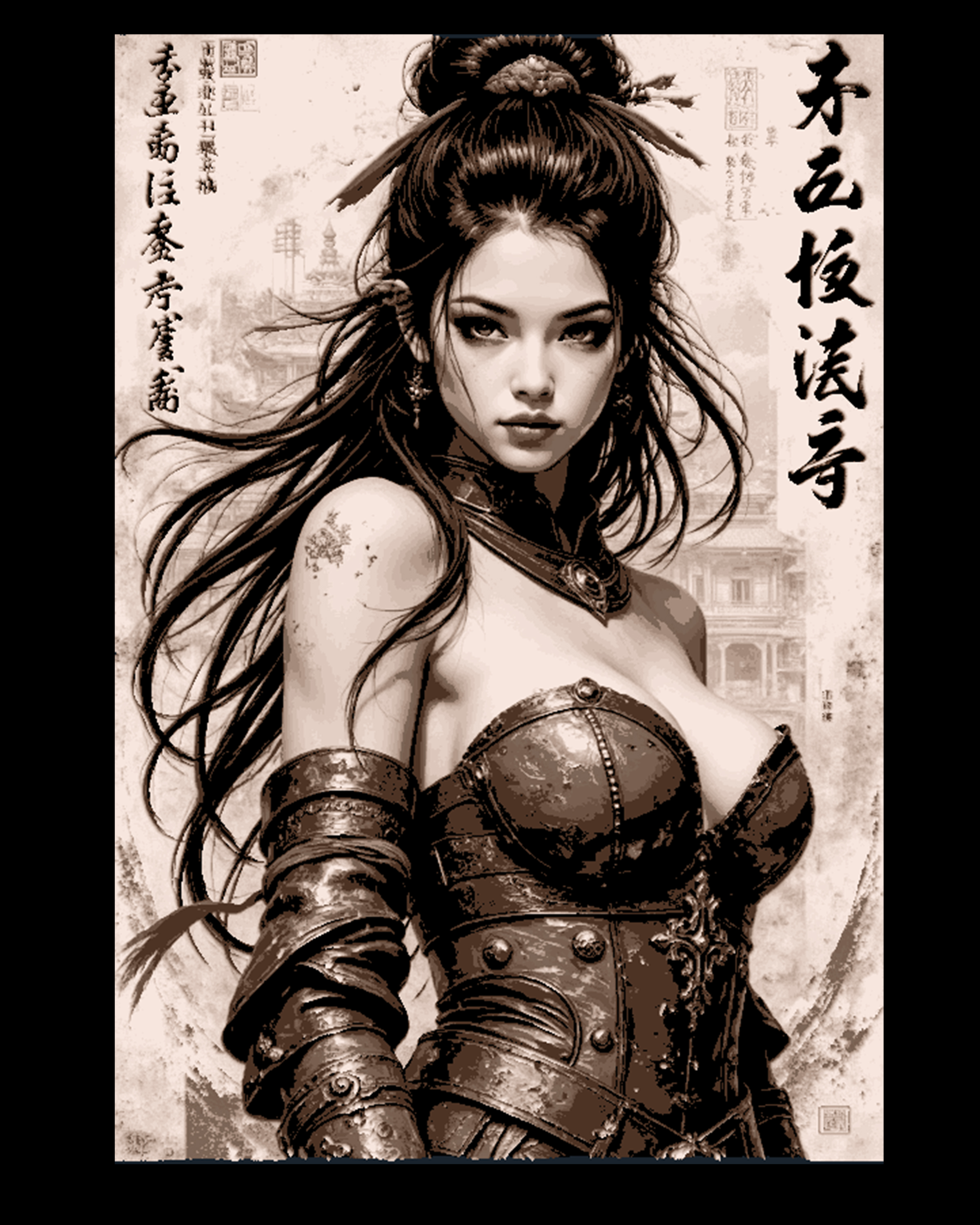 Asian Beauty Pinup art in an Old Western style - Hueforge Wall art by BooneCo3d HueForge model: Asian Beauty Pinup art in an Old Western style - Hueforge Wall art by BooneCo3d