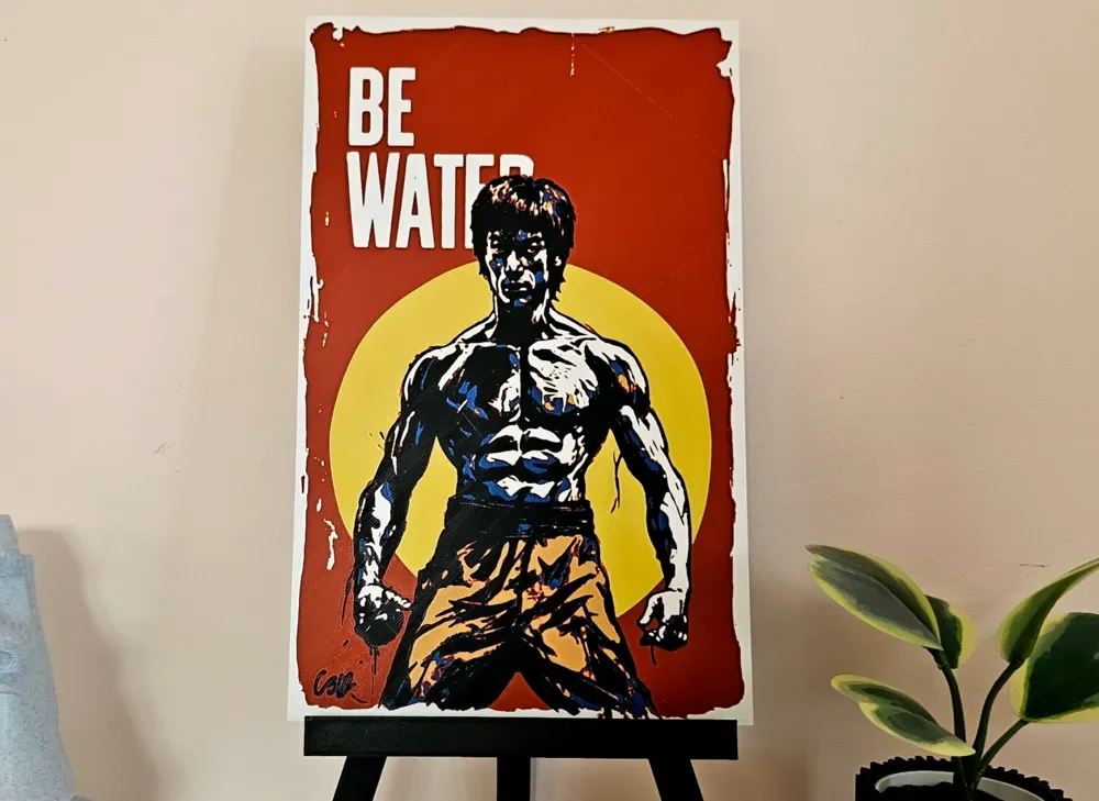 Bruce Lee "Be Water" Poster - HueForge by C3D HueForge model: Bruce Lee "Be Water" Poster - HueForge by C3D