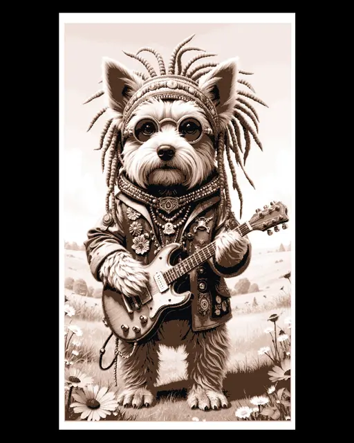 HueForge model: Rocking the Woodstock look  - Doggie Dress up with Guitar and all - Wall Art by BooneCo3d