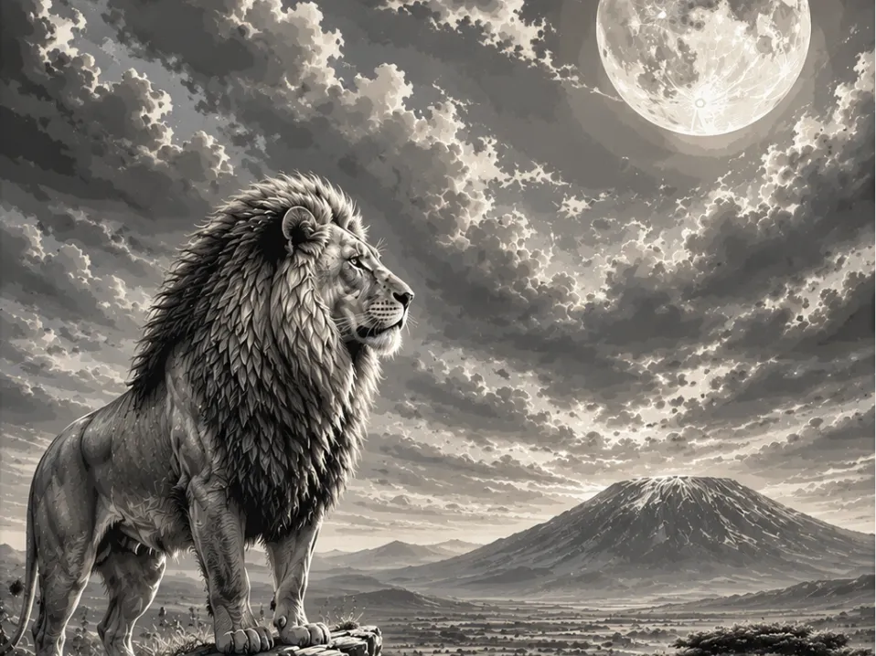 Majestic Lion Under the Full Moon - 4-Colors by Hueforge Maker HueForge model: Majestic Lion Under the Full Moon - 4-Colors by Hueforge Maker
