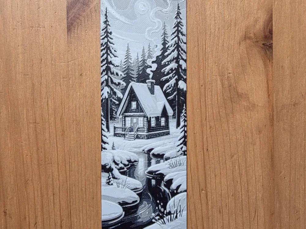Snowy Cottage Bookmark by Morganja HueForge model: Snowy Cottage Bookmark by Morganja