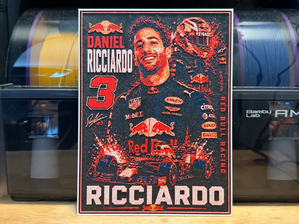 Daniel Ricciardo Red Bull Poster HueForge by liv_3d HueForge model: Daniel Ricciardo Red Bull Poster HueForge by liv_3d