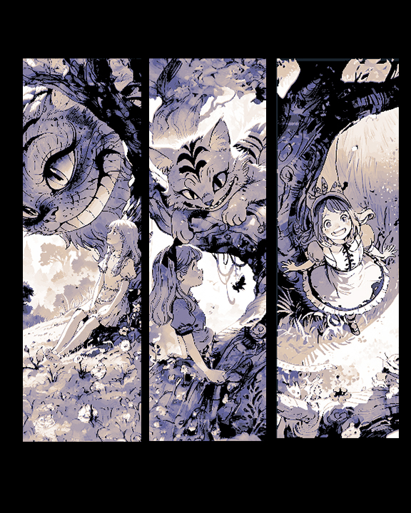 Illustrations of Alice and the Cheshire Cat - Set of Bookmarks by BooneCo3d HueForge model: Illustrations of Alice and the Cheshire Cat - Set of Bookmarks by BooneCo3d