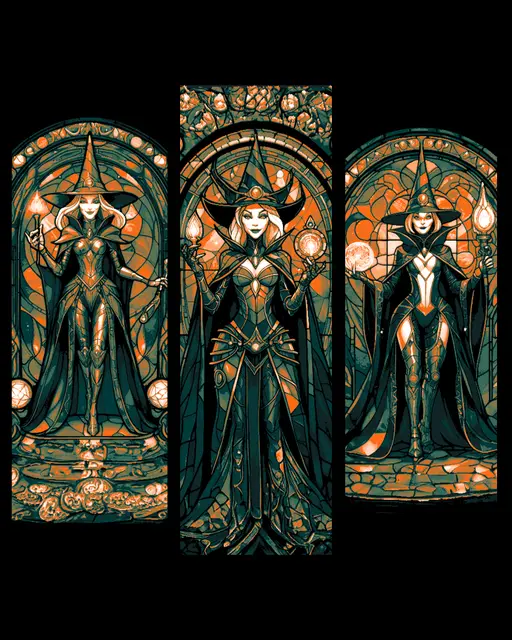 Happy Halloween - Classic Witch immortalized in a Stained glass window - Set of 3 bookmarks