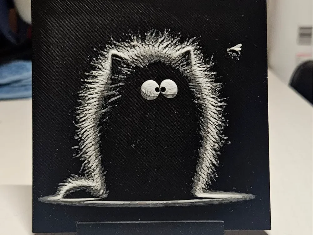 Fluffy Cat with fly II by Mano's 3d_Art HueForge model: Fluffy Cat with fly II by Mano's 3d_Art
